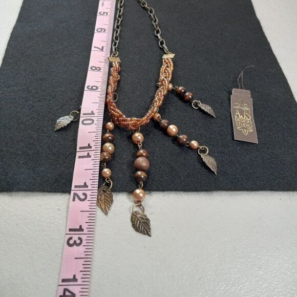 AJS Design Studio Antiqued Bronze Braided Beads/Floral Accents Necklace Choker - Picture 4 of 7